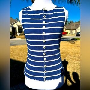 NWT🌷Free People Blue & White Striped Sleeveless Top w/ Scalloped Hem